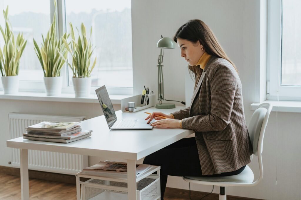 Clean and well-lit desk setup with proper task lighting for comfortable work