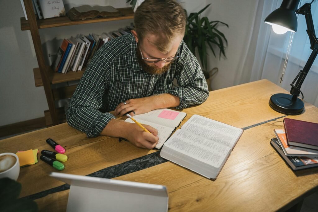 Person working comfortably with task lighting that reduces eye strain